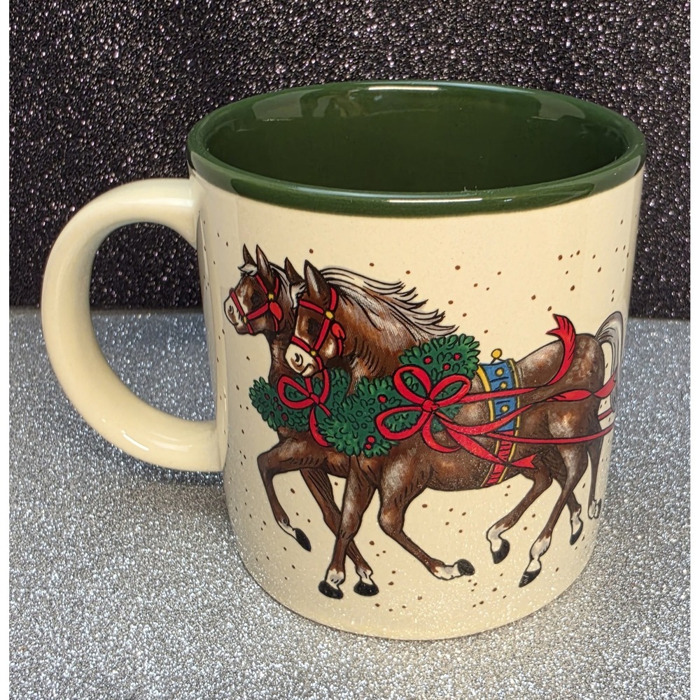 Vintage 1987 Potpourri Press Marvelous Mugs Christmas Horse Sleigh Coffee Cup